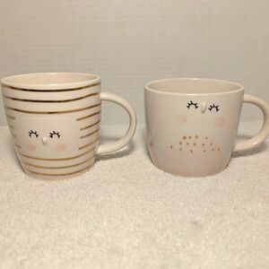 Anthropologie Hinkleville Handmade 3D Face White Pink and Gold Mugs (2)